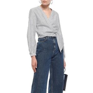 RAG & BONE Striped cotton and linen-blend wrap top